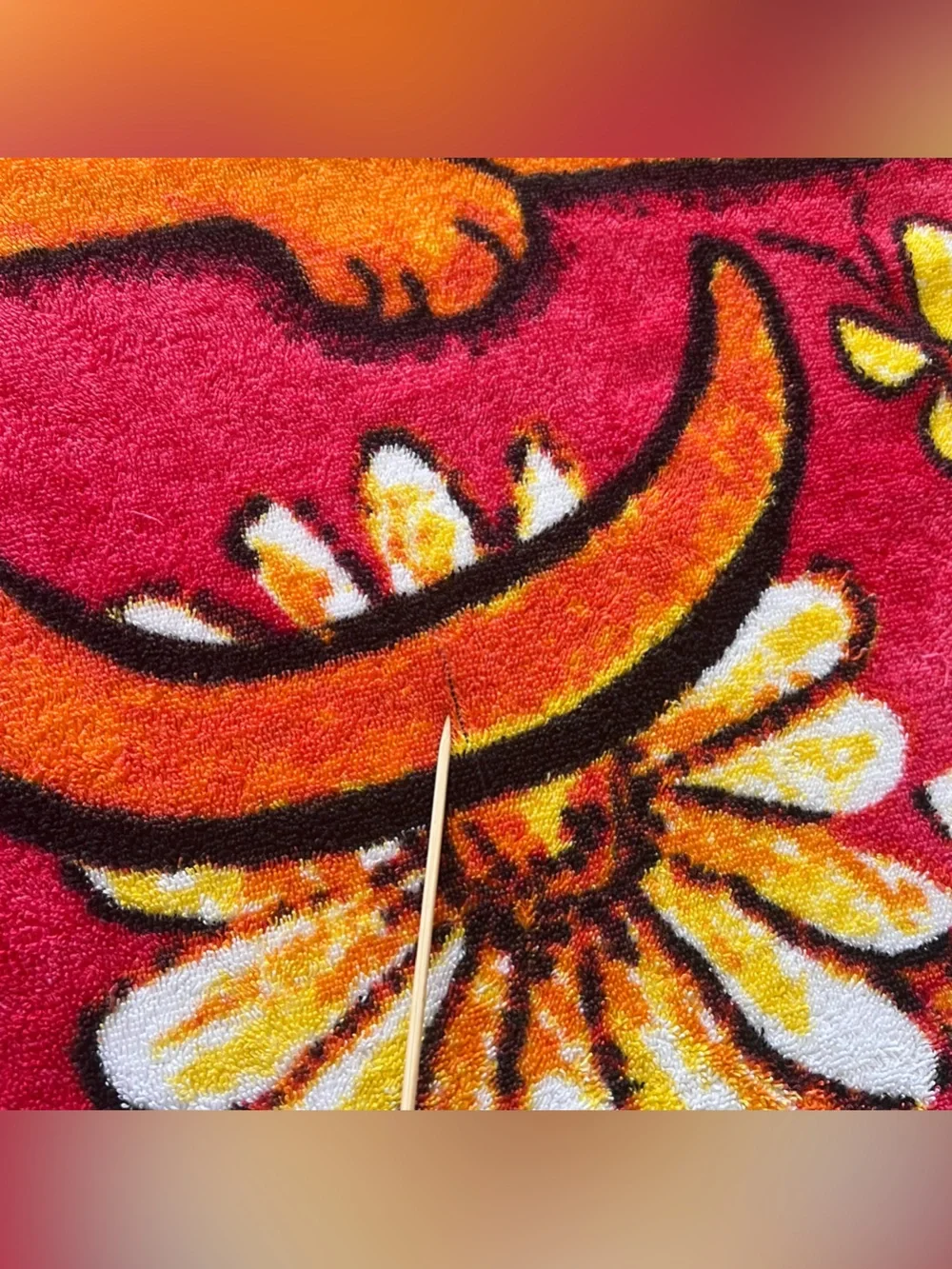 Vintage Y2K Cotton Orange Cat Beach Towel Flowers Butterflies Whimsy Colorful